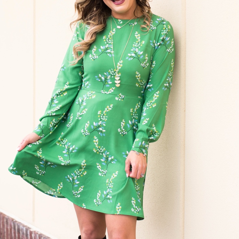 SOLD NWT Loft Green Floral Long Sleeve Dress Size